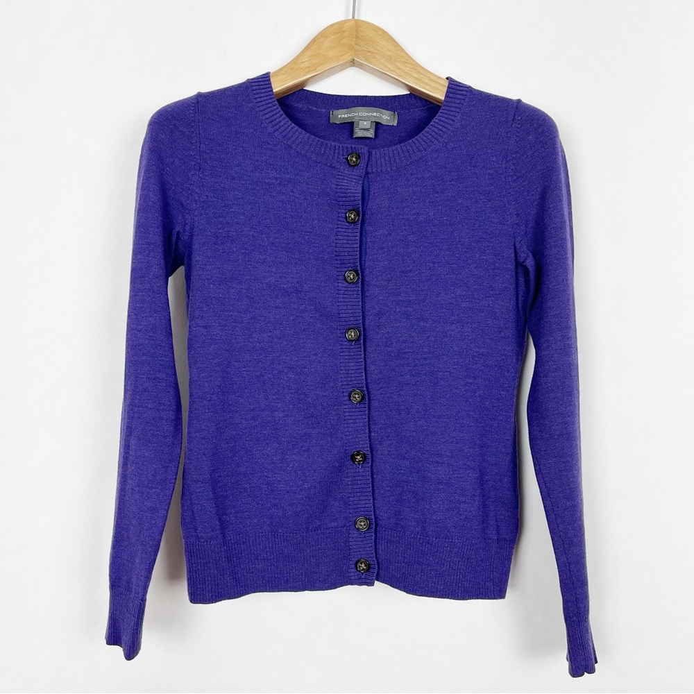 French Connection Women’s Purple Merino Wool‎ Cardigan Size Small